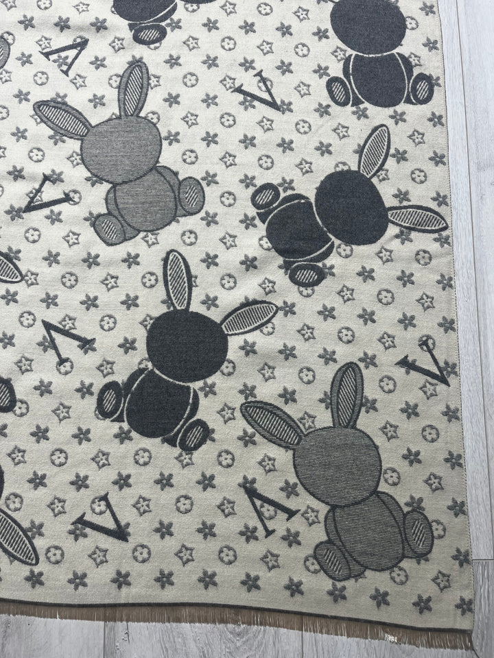 Grey/Cream Reversible Designer Inspired Rabbit Scarf