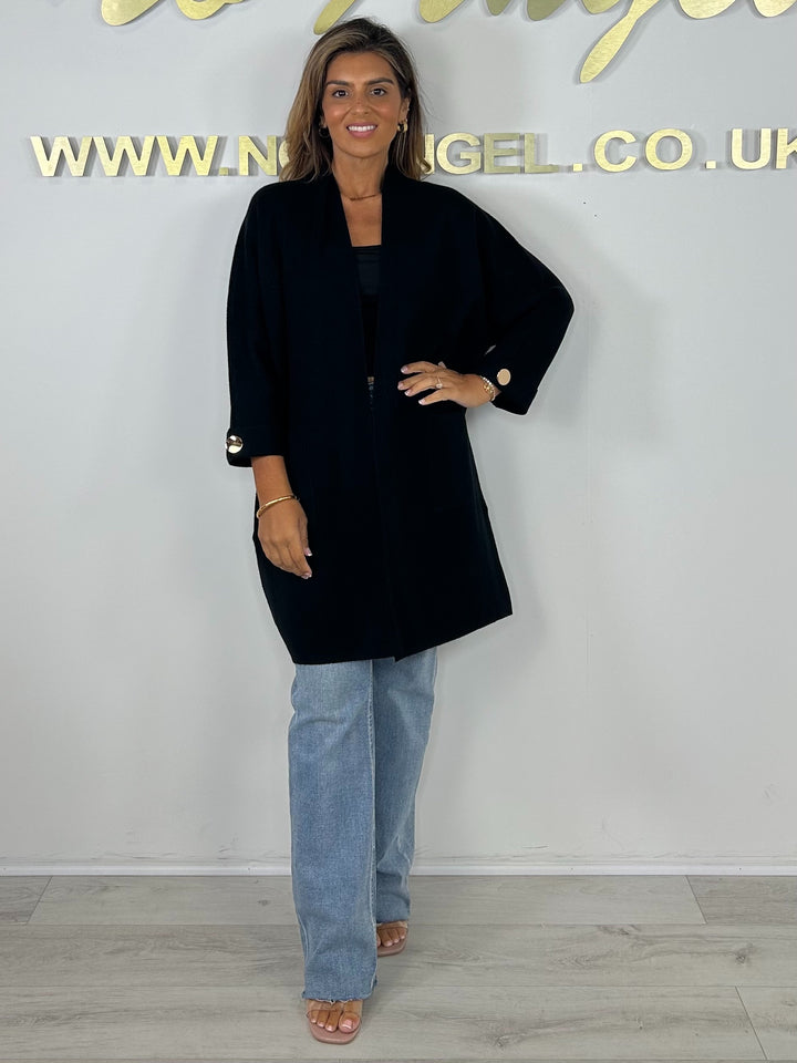 Soft Knit Gold Button Sleeve Open Longline Cardigan (5 Colours)