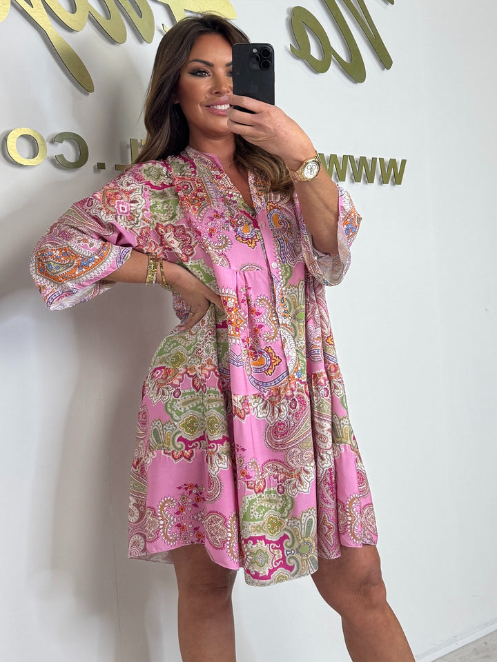 Pink Paisley Smock Dress