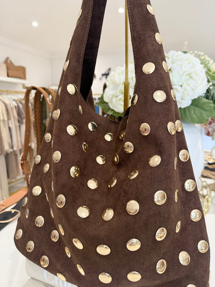 Studded Suede Shoulder Bag