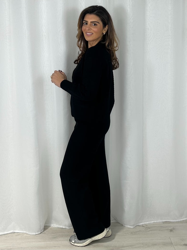 Black Waffle Gold Hardware Zip Up Co-Ord