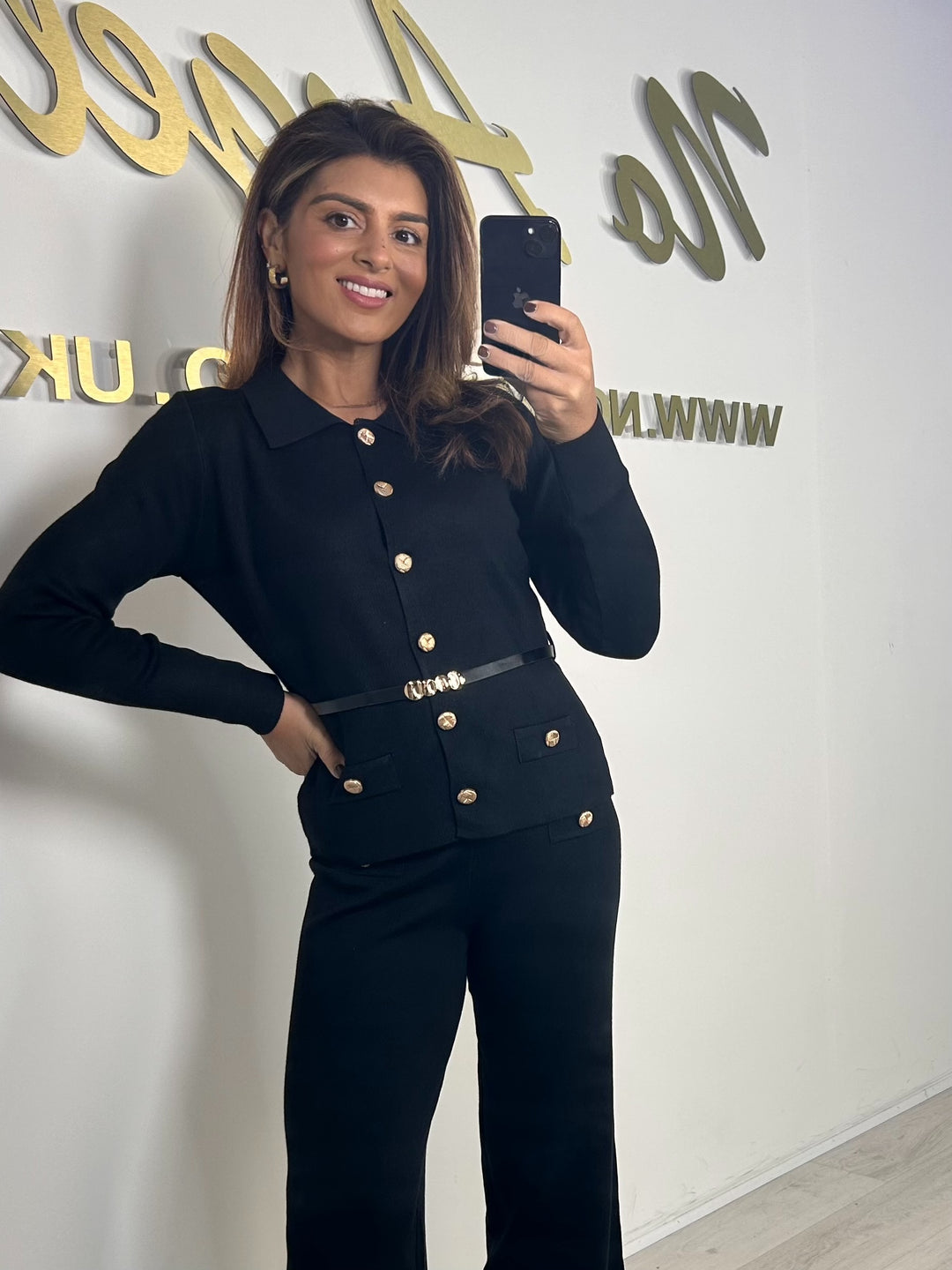 Collared Gold Button Long Sleeve Trouser Co-Ord (3 Colours)