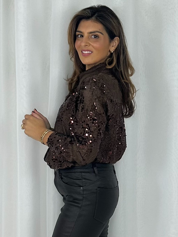 Brown Scattered Sequin Shirt