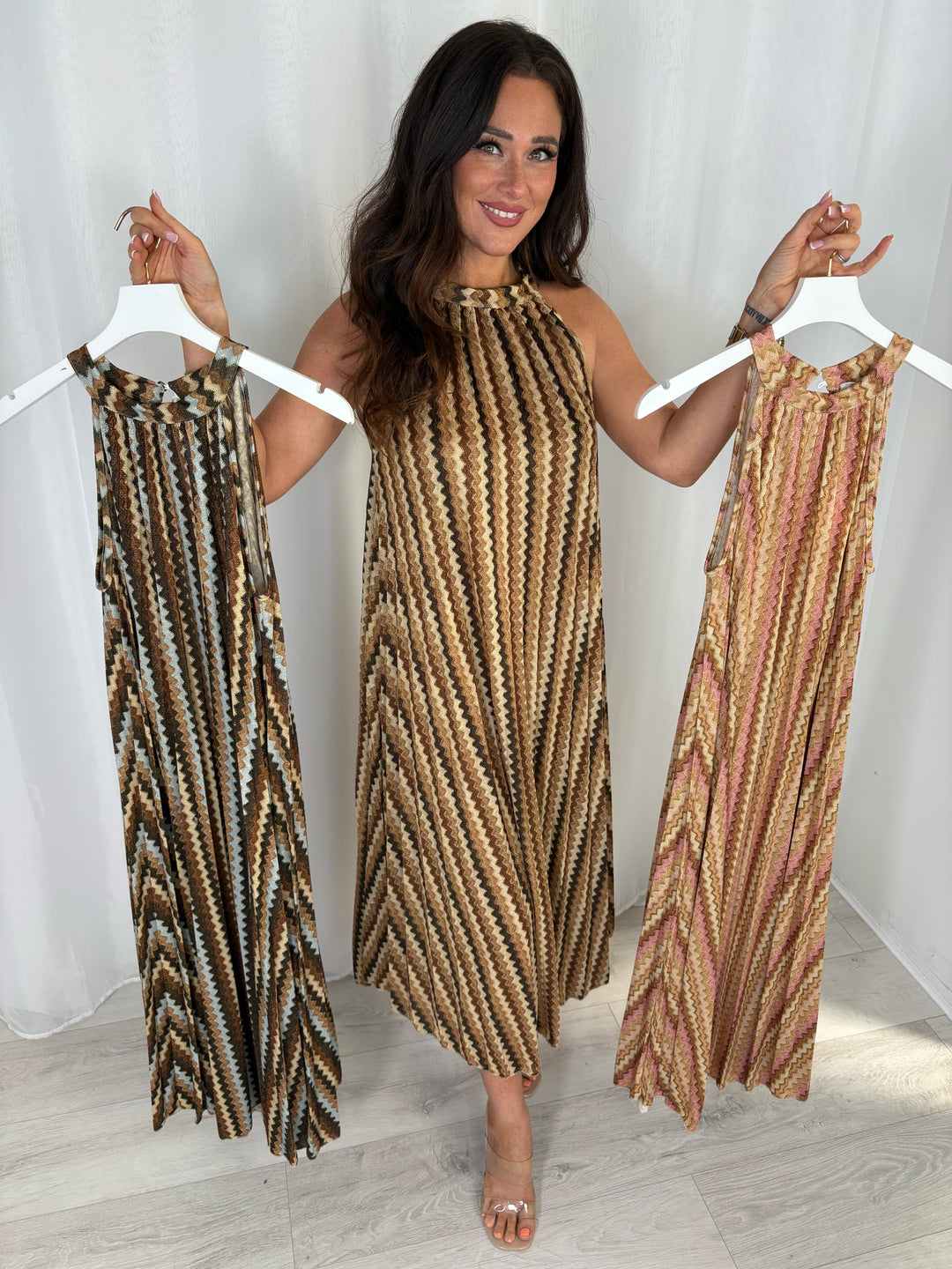 Zig Zag Halter Neck Maxi Dress (3 Colours)