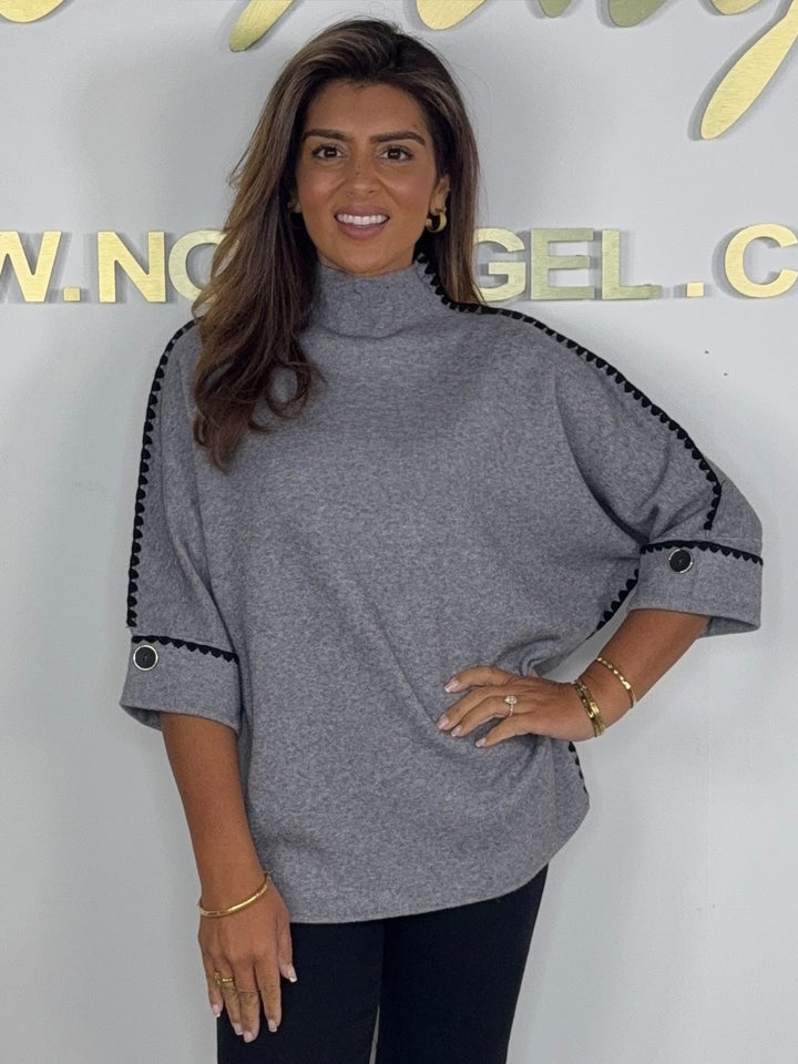 Turtle Neck 3/4 Sleeve Stitch Detail Batwing Jumper (3 Colours)