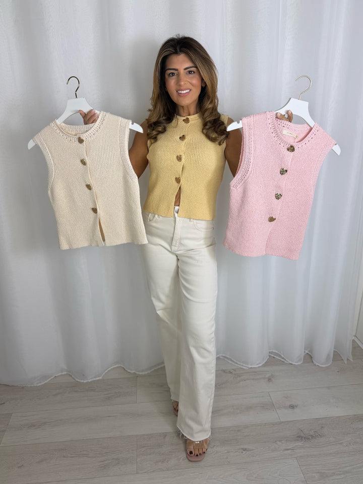 Knitted Front Split Gold Button Top (3 Colours)