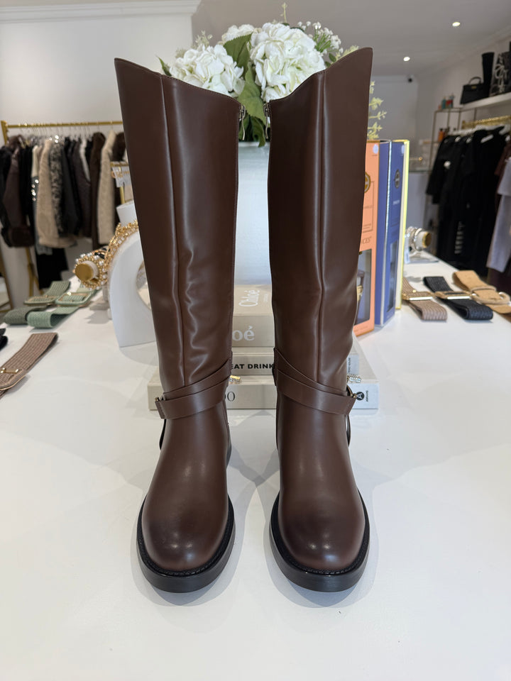 Faux Leather Buckle Side Knee High Boots (2 Colours)