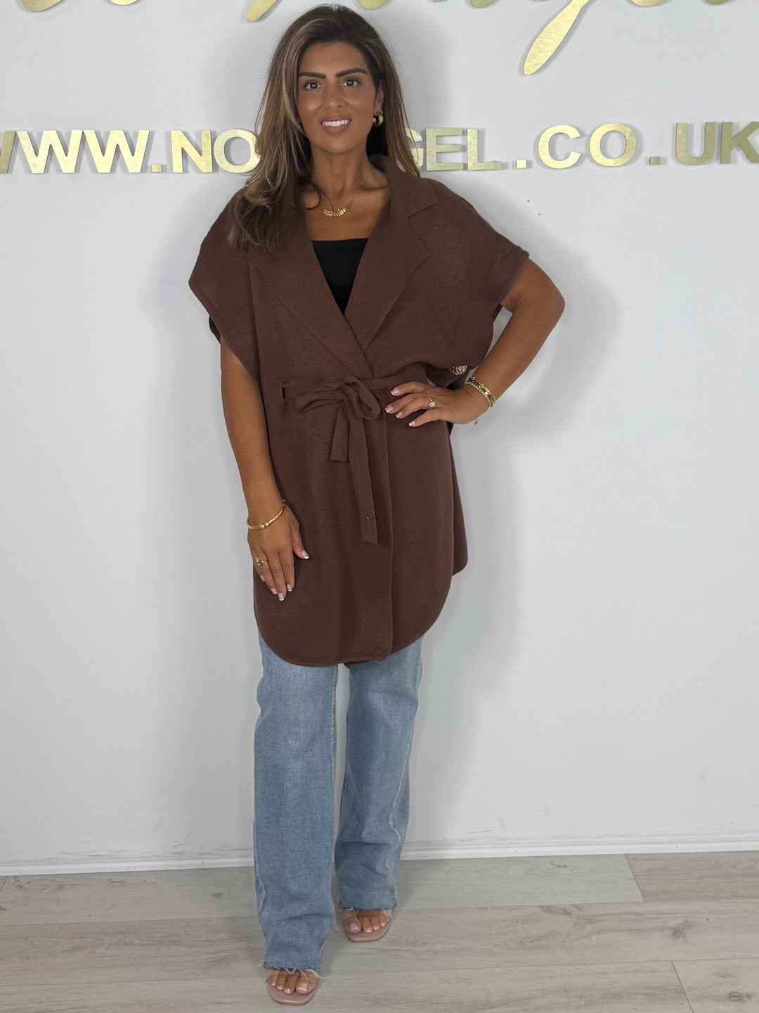 Tie Up Collared Hammered Gold Button Detail Poncho (3 Colours)