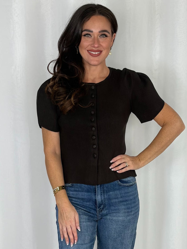 Short Sleeve Button Up Ribbed Top (4 Colours)