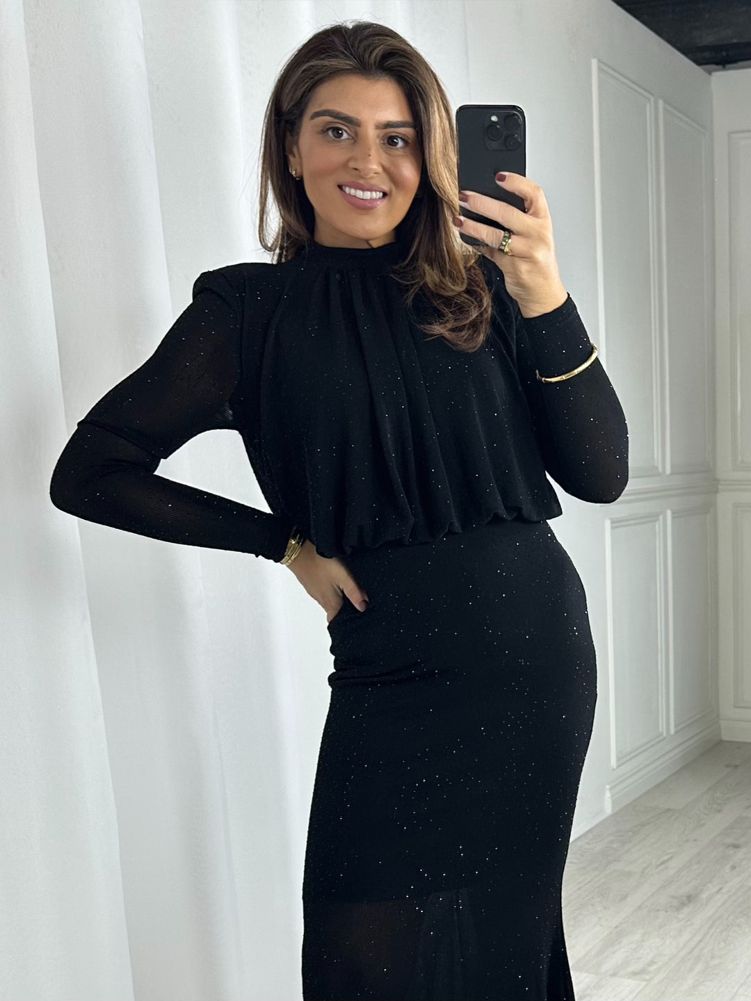 High Neck Scattered Diamante Maxi Dress (2 Colours)