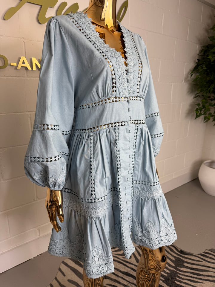 Smocked Waist Balloon Sleeve V Neck Puff Dress (2 Colours)