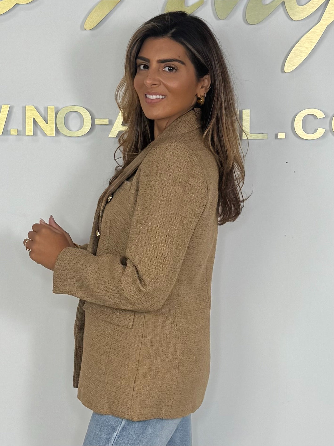 Double Breasted Collared Gold Button Tweed Blazer (5 Colours)
