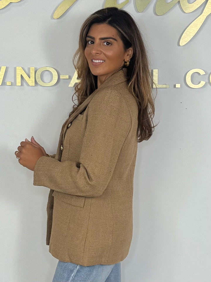 Double Breasted Collared Gold Button Tweed Blazer (5 Colours)