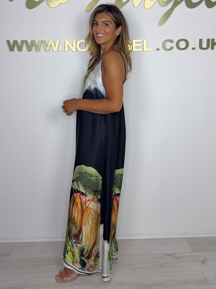 Silk Mix Printed Spaghetti Strap Floaty Jumpsuit (5 Colours)