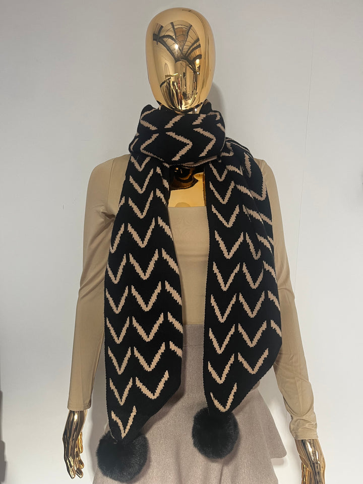 Zigzag Reversible Pom Pom Scarf (2 Colours)
