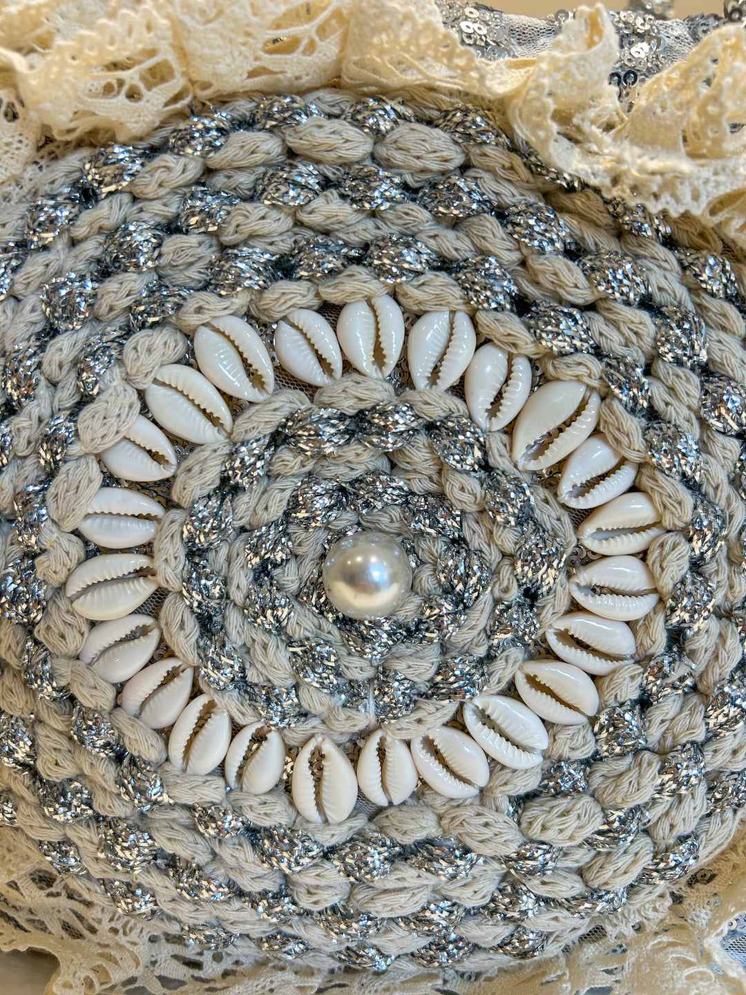 Shell Detail Shimmer Lace Woven Beach Bag (2 Colours)