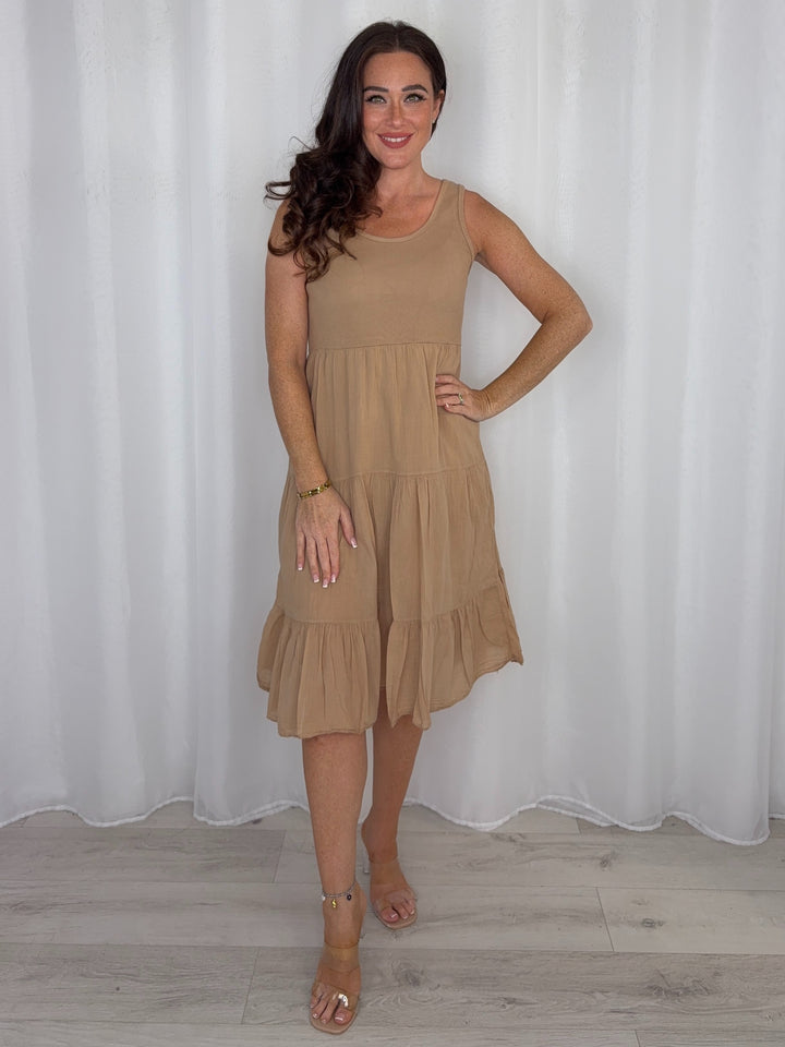 Ribbed Bodice Tiered Midi Dress (6 Colours)