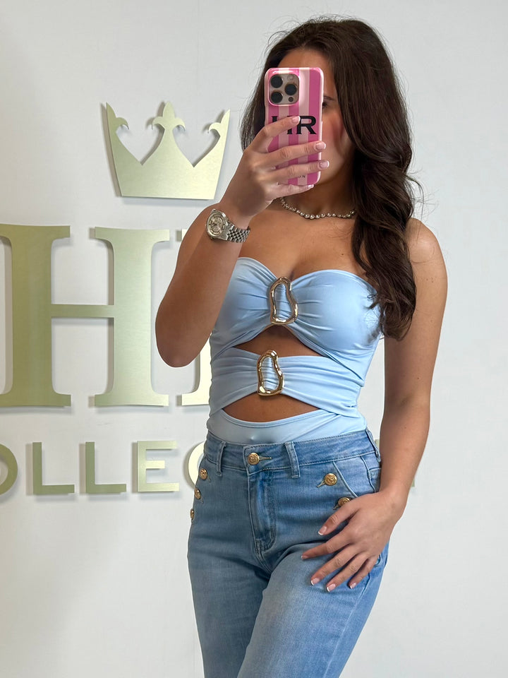Baby Blue Gold Hardware Cut Out Bodysuit