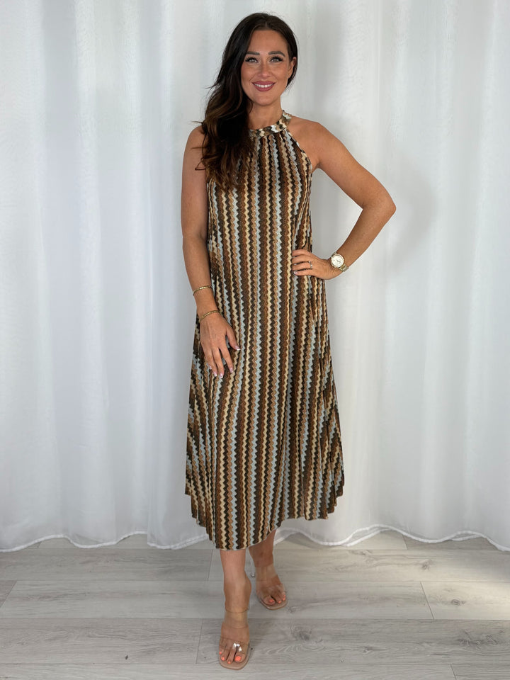 Zig Zag Halter Neck Maxi Dress (3 Colours)