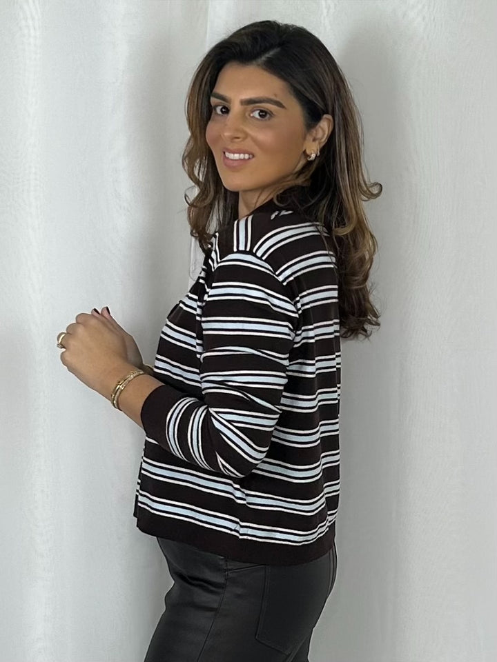 Striped Button Up Collared Soft Knit Jumper (2 Colours)