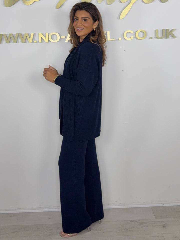 Soft Knit Cable Design Round Neck Top & Trouser Co-ord With Scarf (6 Colours)