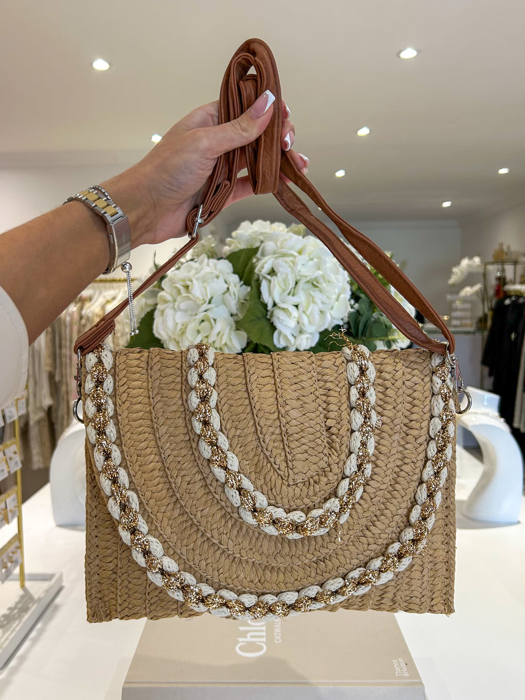 Plait Rope Detail Woven Gold Fleck Clutch (2 Colours)