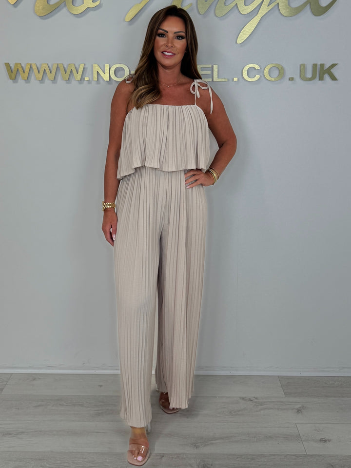 Pleated Tie Shoulder Floaty Jumpsuit (4 Colours)