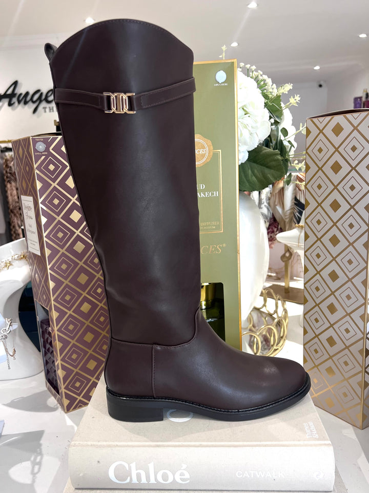 High Gold Buckle Knee High Boots