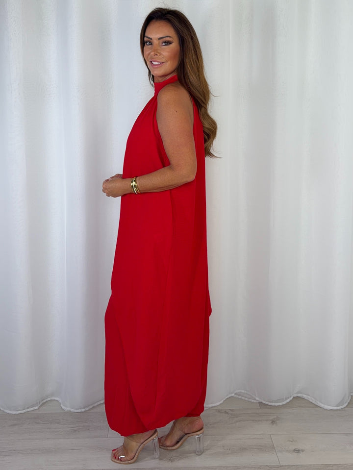 Halter Neck Long Asymmetric Top And Harem Trouser Co-Ord (8 Colours)