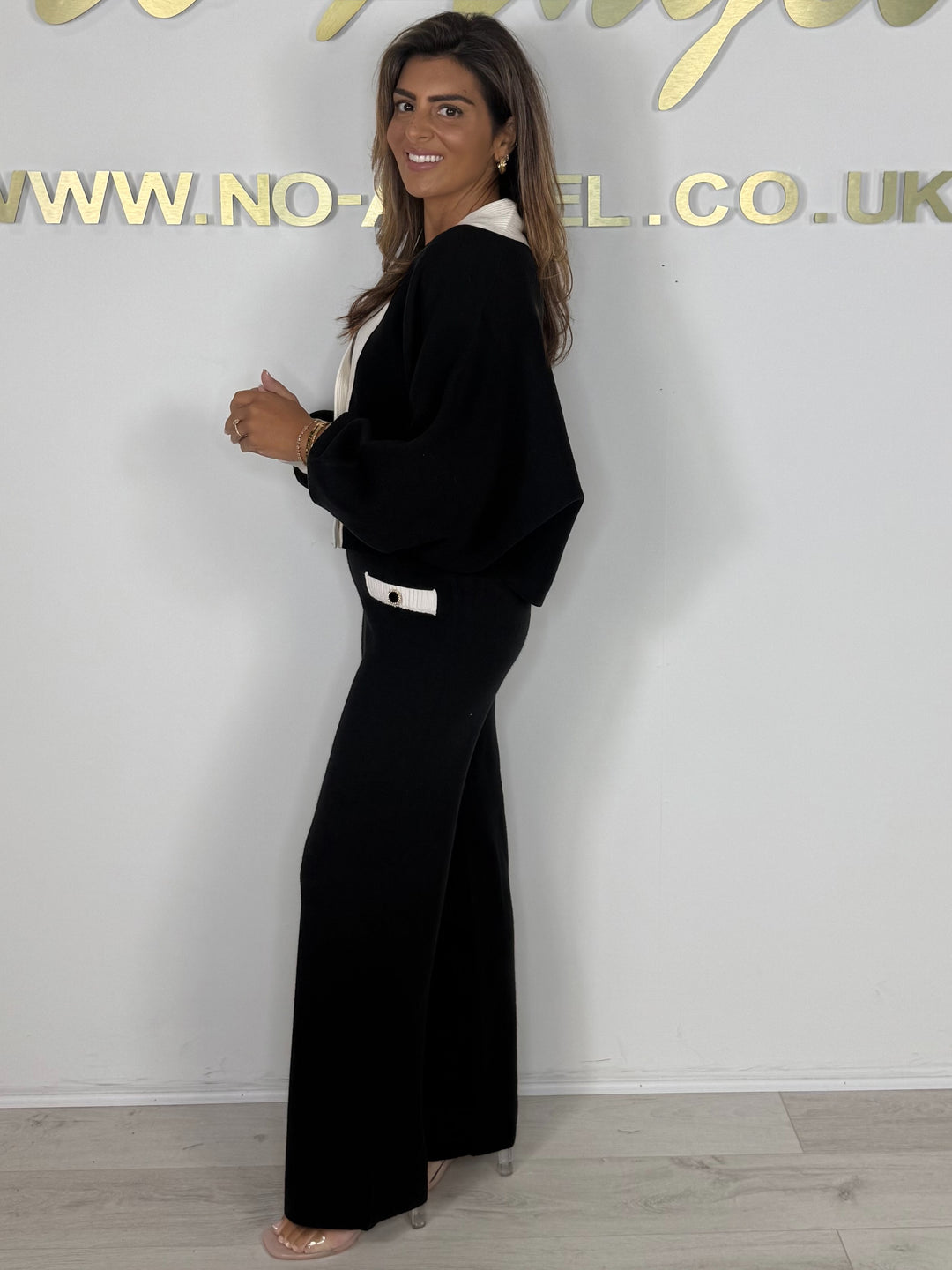 V-Neck Balloon Sleeve Pearl Look Button Detail Trouser Co-ord (6 Colours)