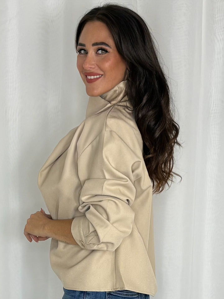 High-Neck Button Detail Top (2 Colours)