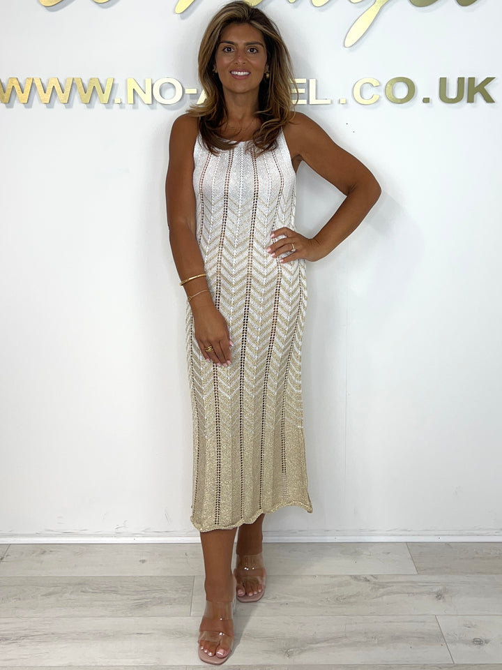 Spaghetti Strap Shimmer Small Zig Zag Detail Maxi Dress (6 Colours)