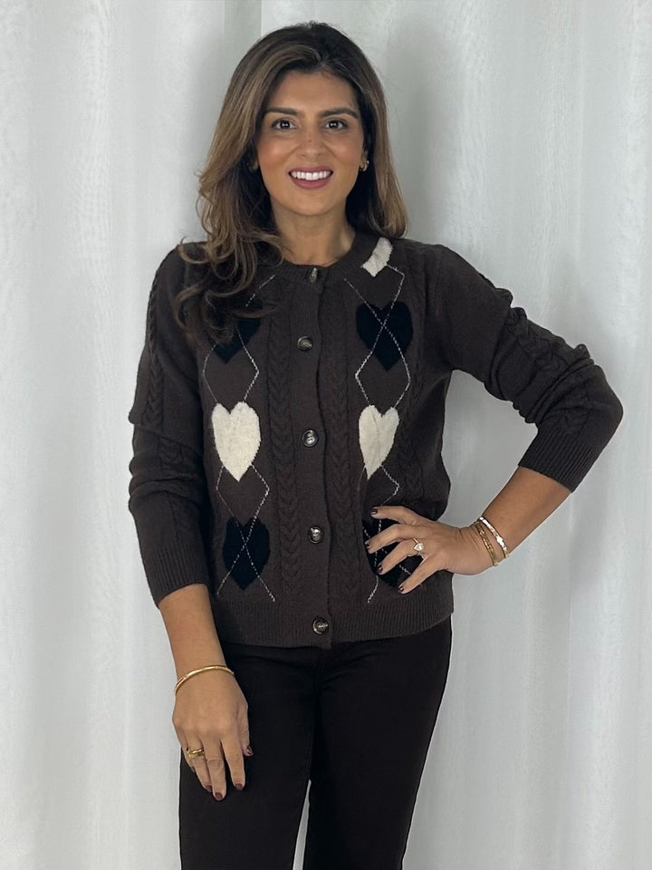 Cable Knit Heart & Diamond Design Soft Knit Cardigan (2 Colours)