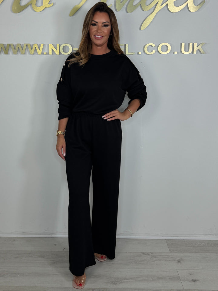 Round Neck Over Size Gold Button Straight Leg Trouser Co-ord (4 Colours)
