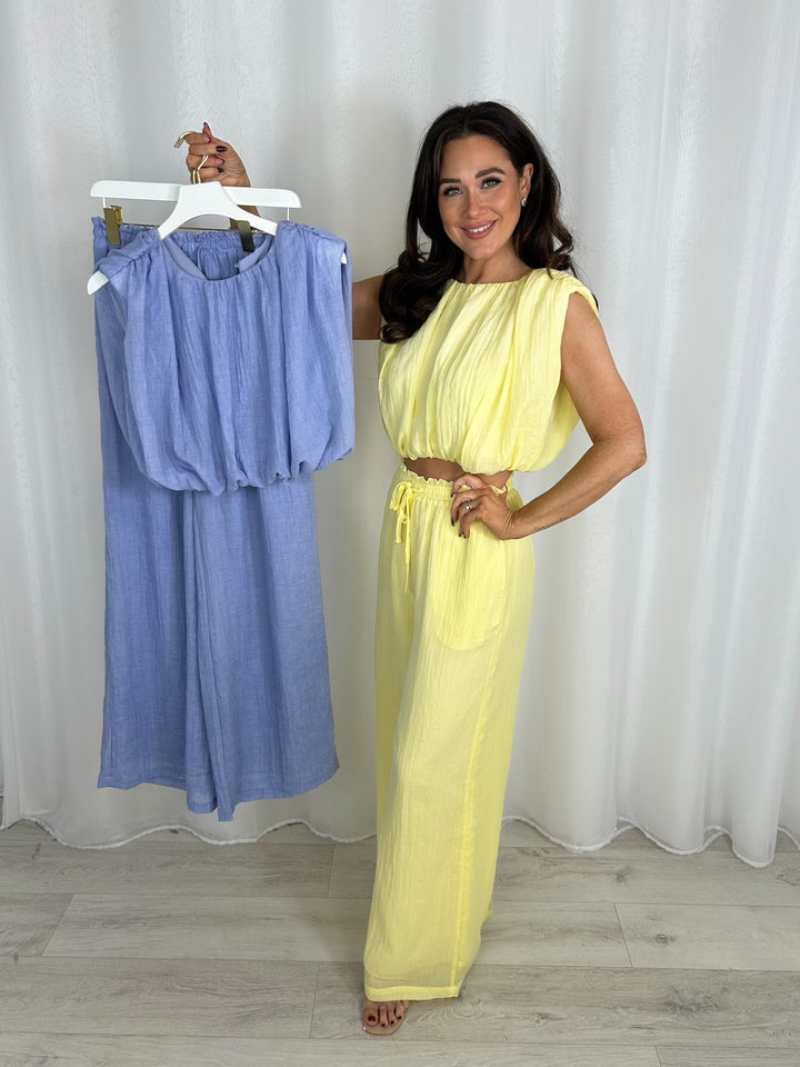 Puff Ball Sleeveless Top & Trouser Co-Ord (2 Colours)