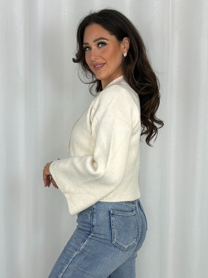 Soft Knit Covered Button Cropped Diamond Print Cardigan (2 Colours)