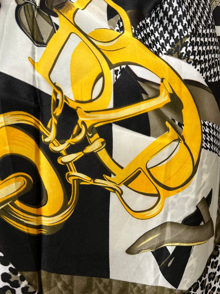 Satin Printed Leopard Bag Watch Design Scarf (2 Colours)