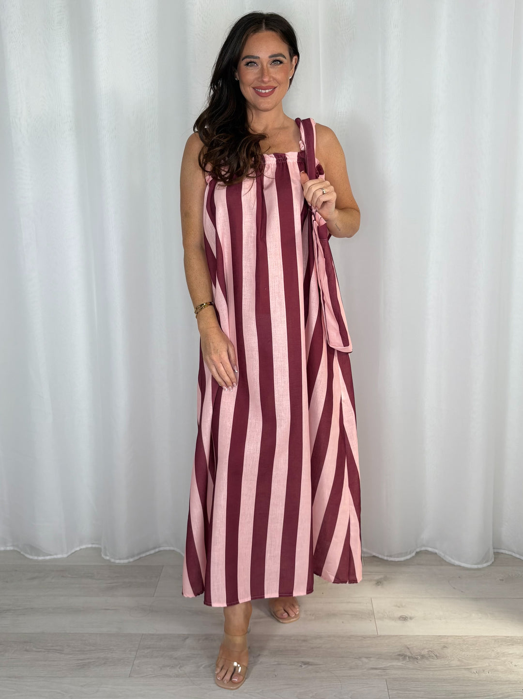 Striped Cotton Maxi Dress With Bag (4 Colours)