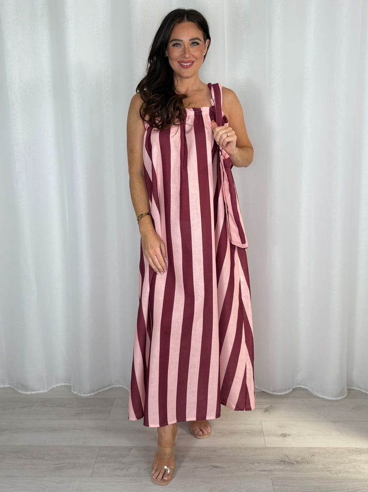 Striped Cotton Maxi Dress With Bag (4 Colours)