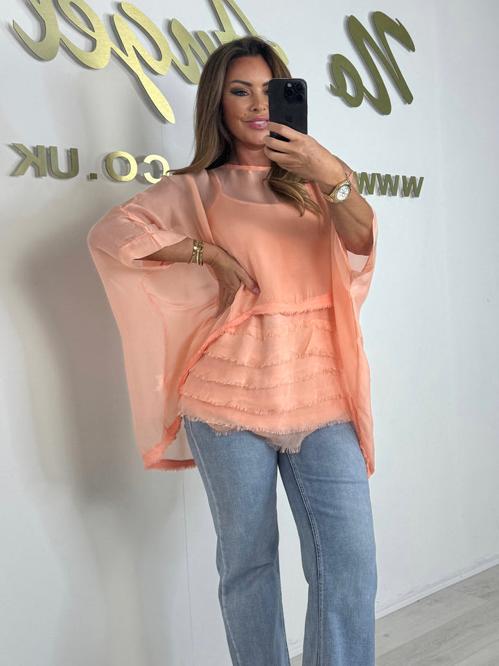 Silk Mix Frayed Ruffle Edge Top (3 Colours)