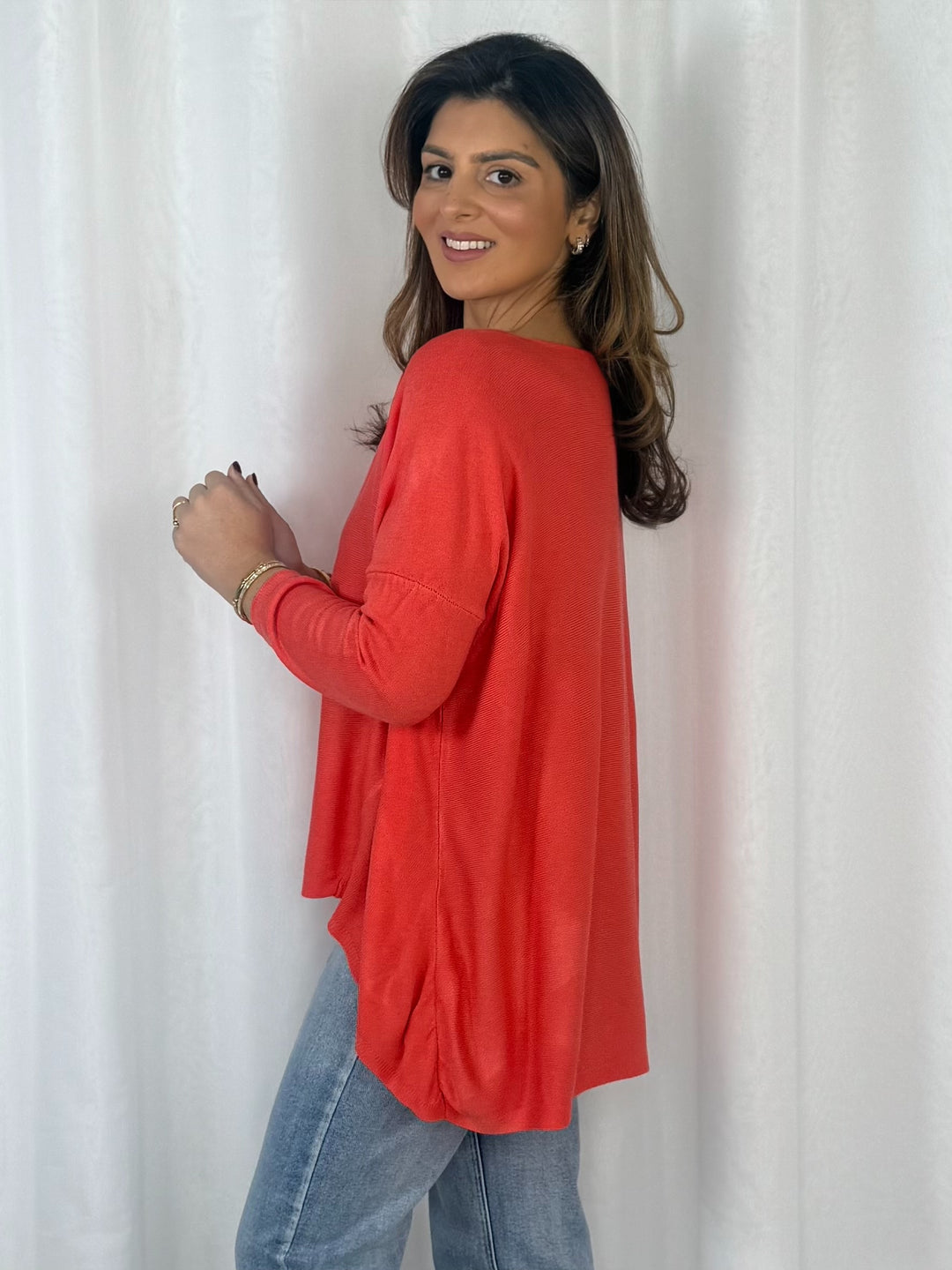 High Low 3/4 Sleeve Round Neck Jumper (4 Colours)
