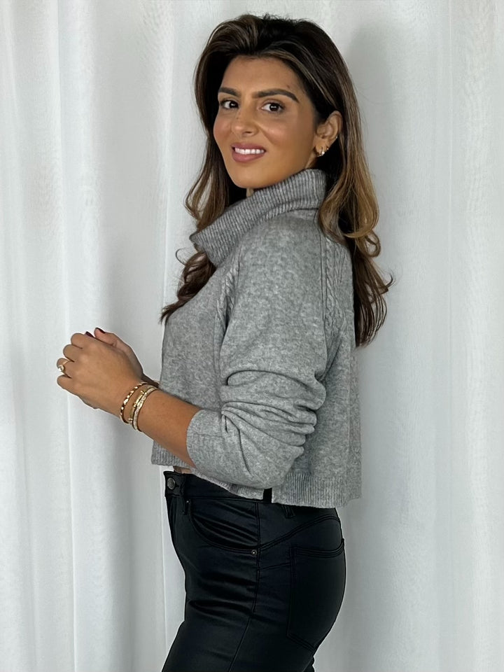 Roll Neck Cable Design Soft Knit Cropped Jumper (4 Colours)