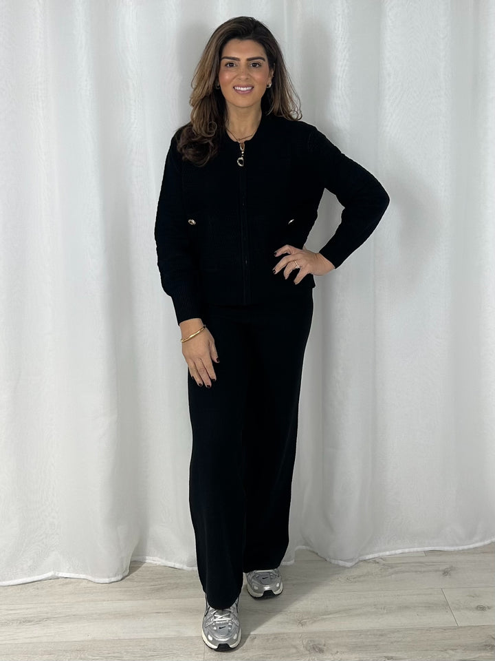 Black Waffle Gold Hardware Zip Up Co-Ord