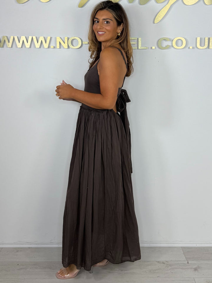 Lace Strap Bow Tie Up Back Low Back Maxi Dress (5 Colours)