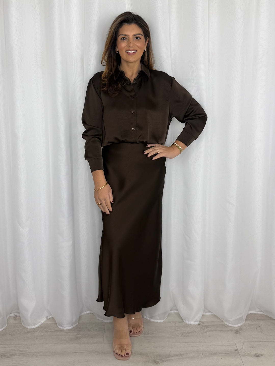 Silk Collared Shirt & Maxi Skirt Co-Ord (5 Colours)