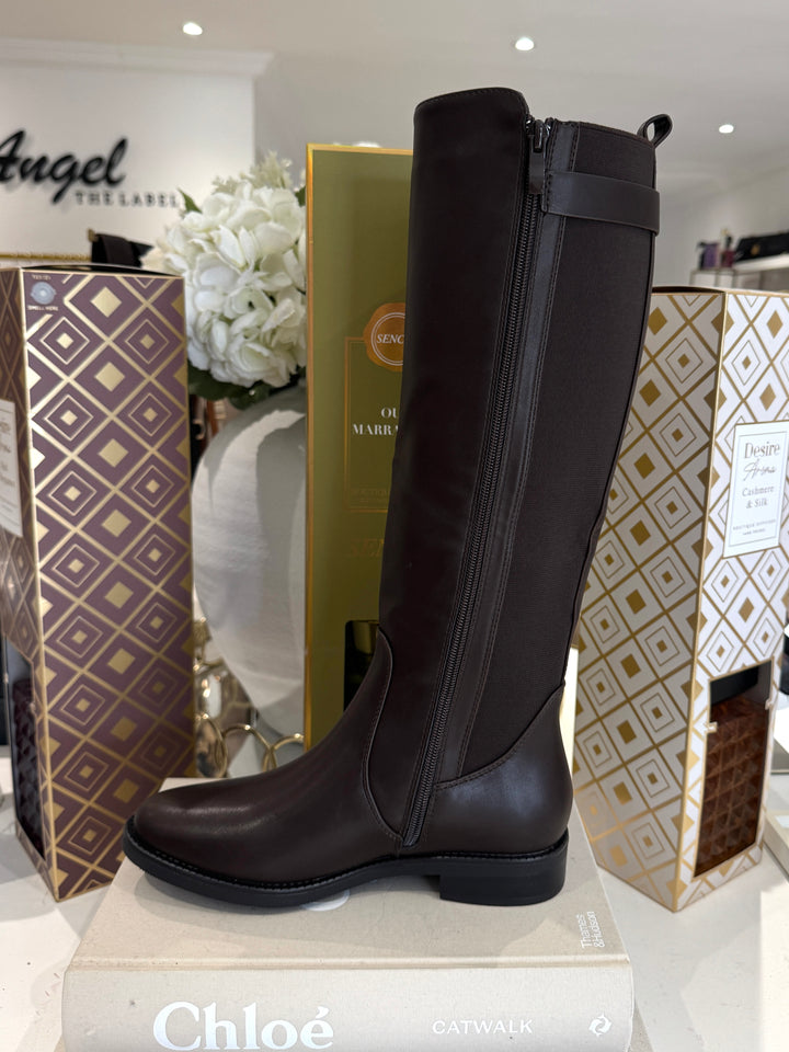 Elastic Back Gold Buckle Knee High Boots (2 Colours)