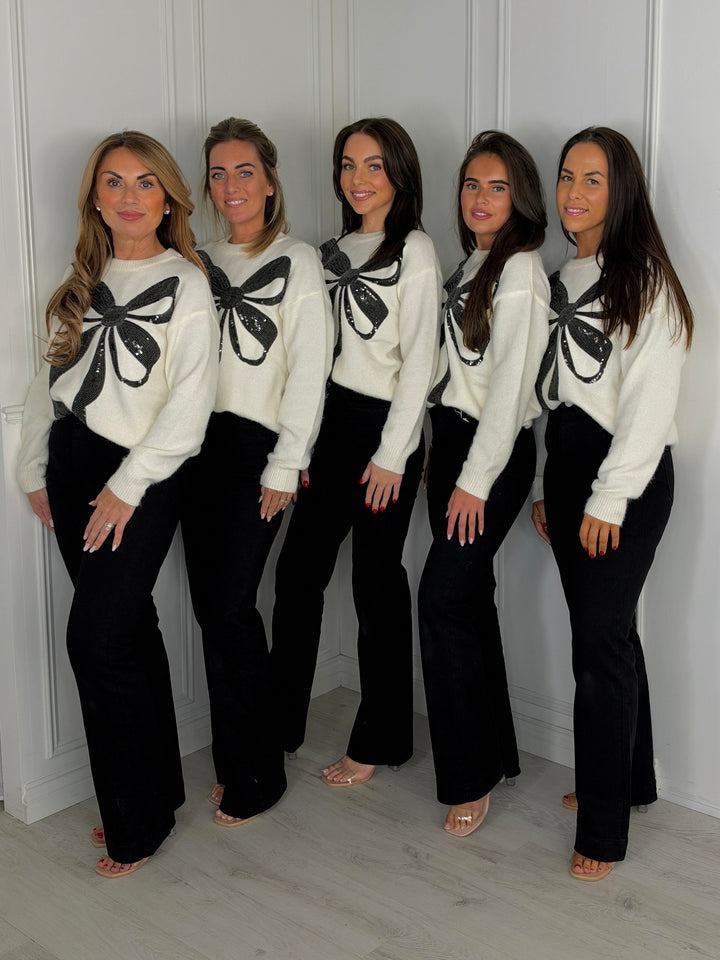 THE LABEL -  Large Sequin Bow Christmas Jumper (Black)