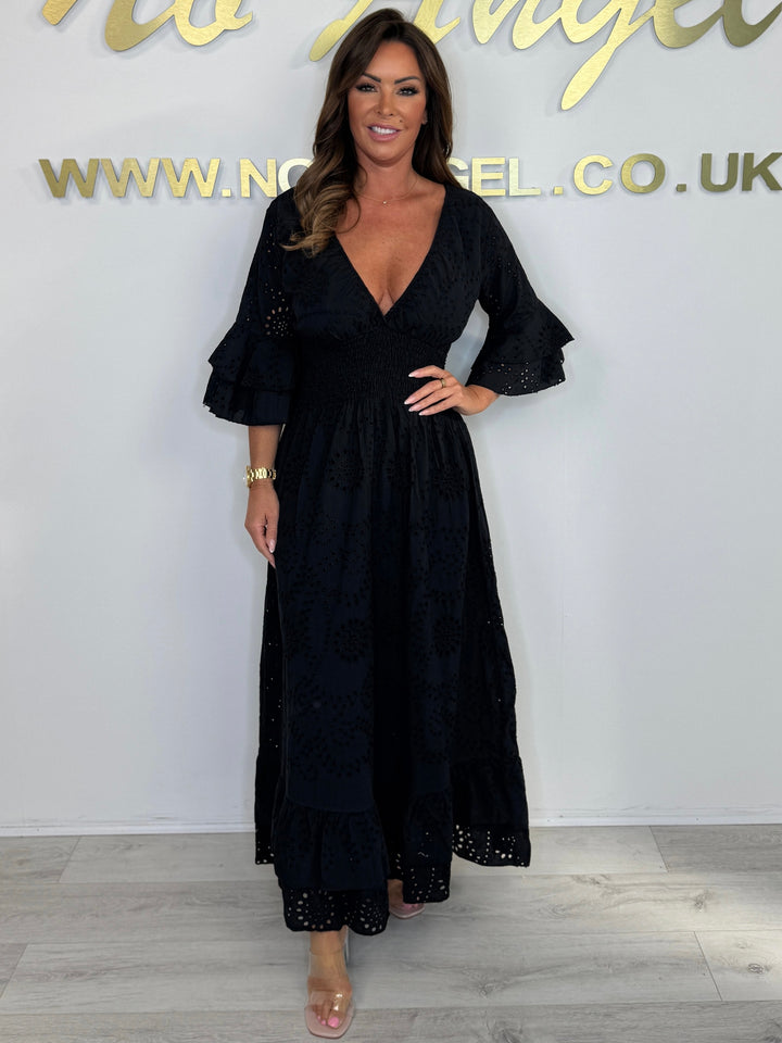 V-Neck Embroidery Anglaise Maxi Dress (8 Colours)