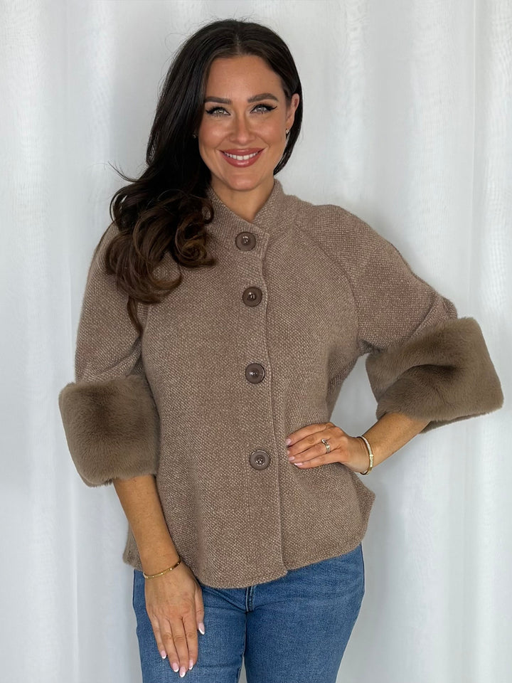 Faux Fur Cuff Textured Cardigan (8 Colours)