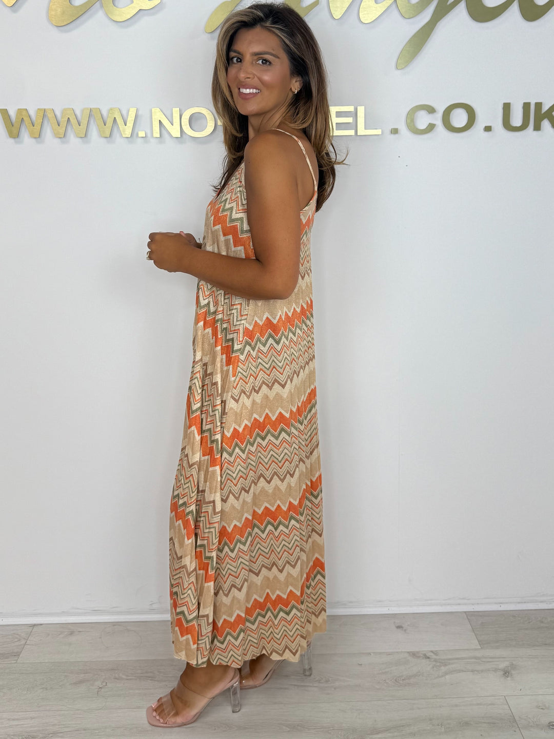 Multicoloured ZigZag Shimmer Detail Spaghetti Strap Pleated Maxi Dress (3 Colours)